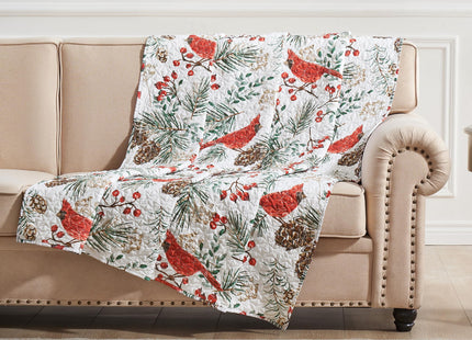 Greenland Home Cardinal Plaid Farmhouse Holiday Quilted Throw Blanket, 50 x 60 inches, Cardinal