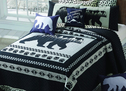 Virah Bella 2 Piece Twin Cabin Quilt Bedding Set - Moon Bear - Rustic Country Reversible Patchwork Comforter Set with Decorative Pillow Shams