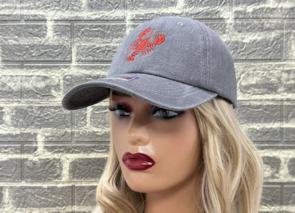 Horpe Lobster Baseball Cap, Seafood Gifts for Summer BBQ, Washed Gray