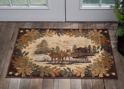 Oak Deer Brown 3x8 Runner Area Rug Cabin for Hallway, Walkway, Entryway, or Foyer - Lodge, Novelty