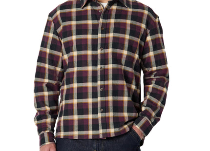 Amazon Essentials Men's Relaxed-Fit Long-Sleeve Flannel Shirt, Dark Burgundy Black Check Plaid, X-Large