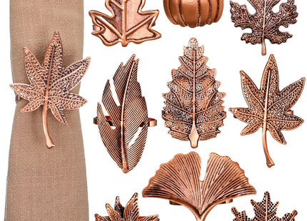 Remerry 9 pcsThanksgiving Napkin Rings Set Fall Autumn Metal Holders