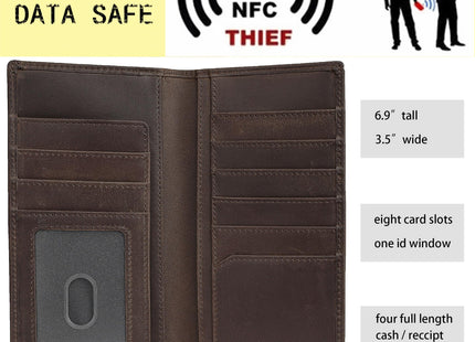 DK86 Deer Long Wallet For Men Full Grain Leather Rfid Blocking Rodeo Wallet Bifold Wallet Deer Wallet, Coffee