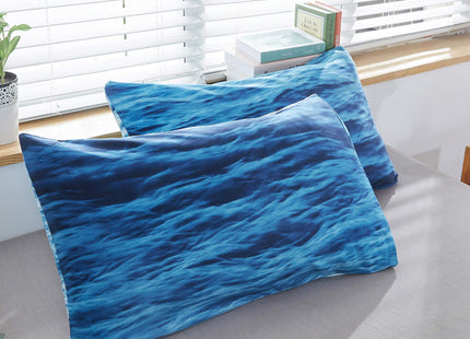 LAMEJOR 3D Ocean Waves Duvet Cover Set Queen Size Hotel Luxury Bedding Set Comforter Cover (1 Duvet Cover+2 Pillowcases) White to Blue