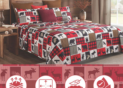 Virah Bella 4-Piece Queen-Size Bed Sheet Set - Lodge Life - Lodge Themed Bedding Red, Black