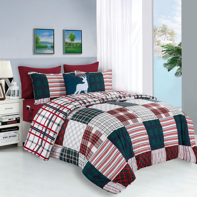 Elegant Comfort Silky Soft 8-Piece Cabin Lodge Bed-in-a-Bag Comforter Set, Includes 4pc Smart Sheet Set, Comforter, Decorative Pillow, Matching Pillowcases and Shams - Twin/Twin XL, Burgundy