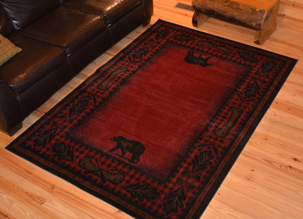 Rug Empire Rustic Lodge Cabin Bear Walk Area Rug Claret
