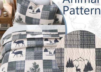 Cabin Quilt Set - 3-Piece Queen Rustic Bedding Set - Lodge Deer Bedspread