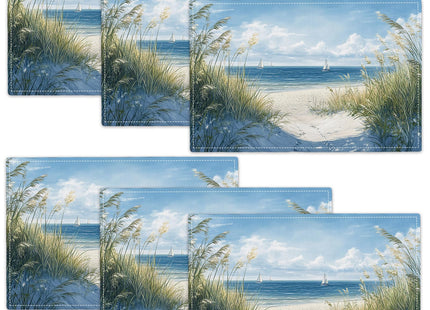 Beach Placemats Set of 6, Coastal Sailboat Place Mats Table Mats for Kitchen Dining Room Restaurant 18"x12"
