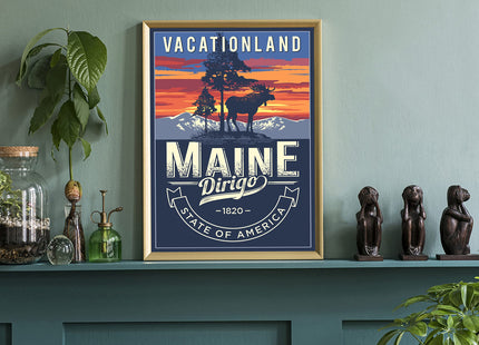Maine State Poster Print, Maine State Emblem Poster, Retro Travel State Poster, Home & Office Wall Art - 16x20