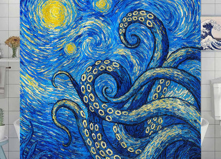 Yeoiat Artistic Octopus Shower Curtain Set Starry Ocean Print Waterproof Bathroom Shower Curtain Mysterious Marine Life Art Home Decor 72x72 Inch