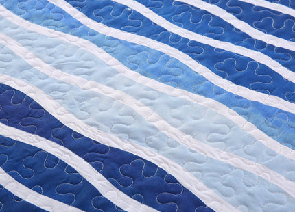 SLPR - Blue Wave Coastal Quilt Set, Nautical Bedding, Twin with 1 Sham