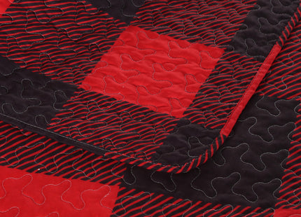 Virah Bella 3 Piece King Cabin Quilt Bedding Set - Farm Life - Red & Black Plaid - Rustic Country Reversible Patchwork Comforter Set with Decorative Pillow Shams