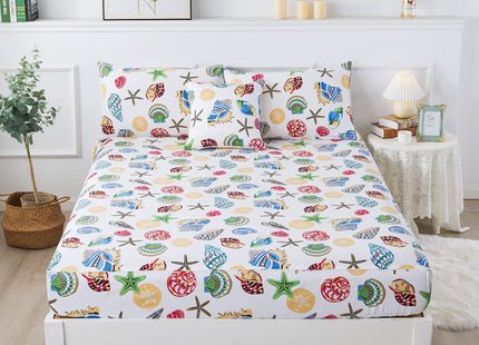 FADFAY Beach Themed Sheets Set Full Vivid Starfish Seashell Conch Nautical Bedding Coastal Ocean Bed Sheet Set 600TC 100% Cotton Super Soft Hypoallergenic Deep Pocket Fitted Sheet, 4Pcs-Full Size
