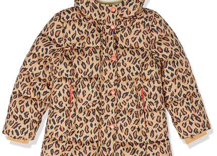 Amazon Essentials Girls' Long Heavyweight Hooded Puffer Jacket, Camel Cheetah Print, Medium