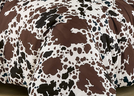 Cow Print Comforter Western theme cowboy Set Milk Cow Print brown black cream color ranch farmhouse rustic lodge Bedding Reversible matching pillow shams included western comforter set queen (Queen)