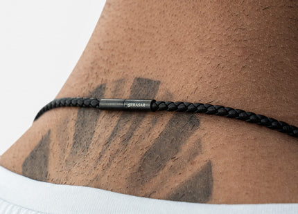 SERASAR Leather Necklace Men Anchor Pendant 50cm Black Jewelry Waterproof
