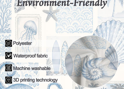 Riyidecor Ocean Nautical Coastal Shower Curtain
