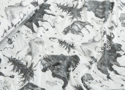 Chezmoi Collection 3-Piece Lodge Sheet Set Twin XL Size - White Gray Black Grizzly Bear Wolves Moose Pine Tree Mountain Printed Brushed Microfiber Lightweight Breathable Deep Pocket Bed Sheets