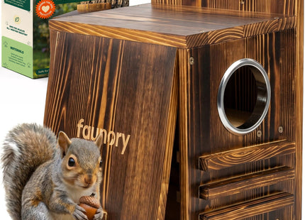 Faunory Squirrel House, Outdoor Wooden Squirrel Nesting Box with Predator Guard, DIY Squirrel Box for Trees, Gardens and Backyards
