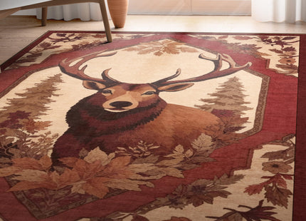 Well Woven Apollo Trophy Buck Rug – Rustic Lodge Theme, Hunting Area Rug for Cabin or Living Room