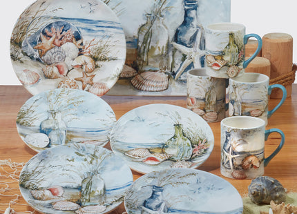 Coastal Landscape 16 Piece Ceramic Dinnerware Set – Service for 4 with Beach-Themed Dinner Plates, Salad Plates, Bowls & Mugs – Ocean-Inspired Tableware for Everyday or Coastal Entertaining
