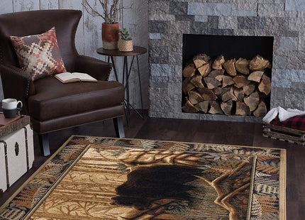 Fern Bear Beige 5x7 Area Rug Cabin for Living Room - Bedroom or DiningRoom - Lodge, Novelty Farmhouse Style Bear Figure Rustic Indoor Carpet