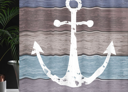 Ambesonne Anchor Shower Curtain, Timeworn Nautical Themed Marine Pattern and Wooden Planks in Rustic Design, Cloth Fabric Bathroom Decor Set with Hooks, 69" W x 84" L, Mauve Taupe