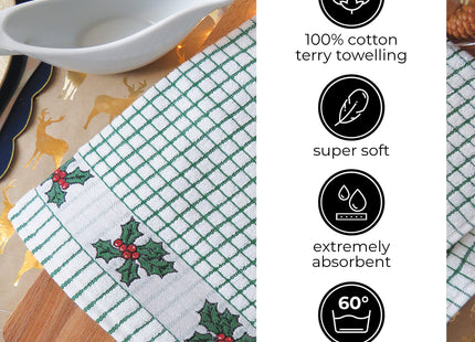 The Original Poli-dri Kitchen Towel from Samuel Lamont 100% Cotton (Holly Leaves)