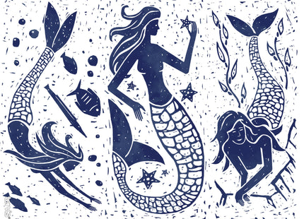 Tervis Vintage Mermaid Collage Tumbler with Wrap and Navy Lid 24oz, Clear, 1 Count (Pack of 1)