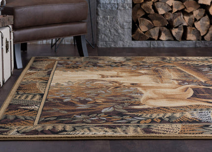 Fern Deer Beige 5x7 Area Rug for Living Room & Bedroom or DiningRoom - Cabin, Farmhouse Lodge Style Rustic Indoor Carpet