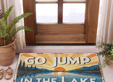 NATSUNO Lake House Door Mat, Go Jump in The Lake Lakeside Doormat Indoor Outdoor Entrance Porch, Coastal Beach Welcome Mats for Front Door, Retro Boho Bathmat for Bathroom, 17x30 Inches
