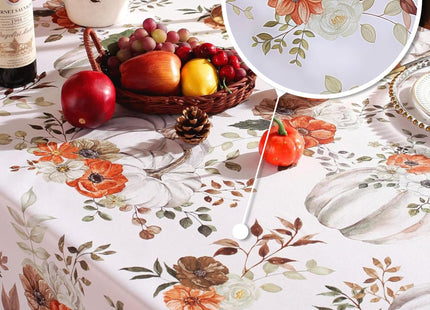 Honellaty Fall Pumpkin & Leaf Tablecloth 52x70 Inch, Printed Polyester