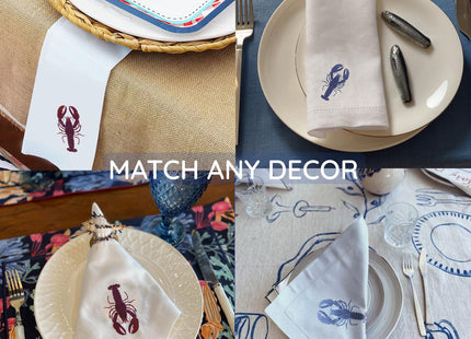 EmbroideryLinen.VN Cotton Cloth Tea Napkins Set of 4, Lobster