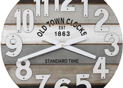 Oldtown Clocks 18" Wooden Multi-Color Maritime Coastal Beach Large Number Wall Clock (Gray, 18 inch)
