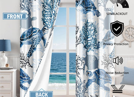 Coastal Sea Turtle Curtains, Grommet Window Panels, 52 x 63 Inch, 2 Panels