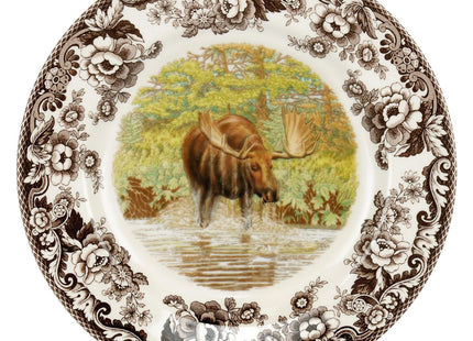 Spode Woodland Majestic Moose 8-Inch Salad Plate - Woodland Animal Design, Made in England, Festive Fine Earthenware for Holiday Table Settings, Dishwasher, Microwave & Warm Oven Safe to 225°F