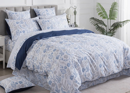 FADFAY Coastal Duvet Cover Set Queen 100% Cotton, 3 Piece Beach Themed Bedding, Cooling & Crisp Summer Comforter Cover, Navy Blue Nautical Seashell Print, Soft & Breathable with Hidden Zipper Closure