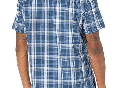 Amazon Essentials Men's Regular-Fit Short-Sleeve Plaid Casual Poplin Shirt, Navy Medium, Large
