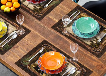 Bear Placemats Set of 4 - Lodge Cabin Place Mats 12x18 Inch Rustic Farmhouse Wild Animal Table Mats Country Woodland Kitchen Mats for Dining Table