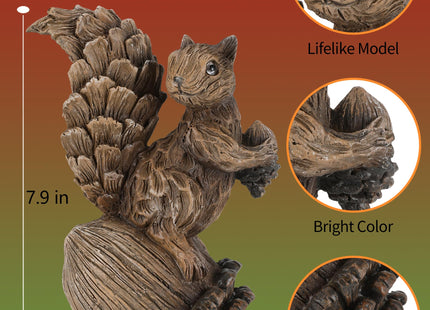 GoGnome Handcrafted Resin Squirrel Figurine on Pinecone - 8'' Woodland Animals Statue for Fall Winter Spring Summer Christmas Decor (Squirrel)