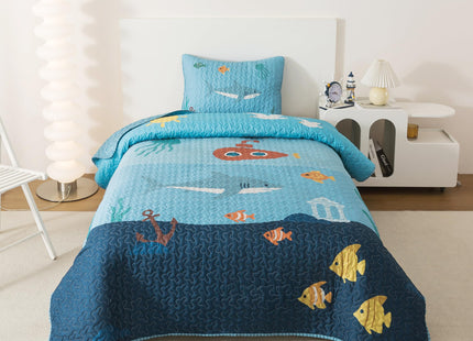 Soul & Lane - Ocean Fish Quilt Set, Kids Sea Bedding, Twin with 1 Sham