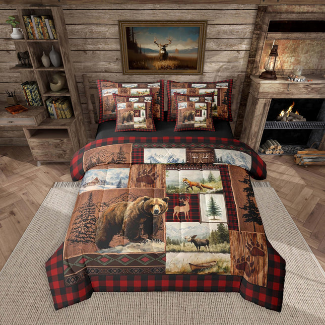 Feelyou Cabin Bear Comforter Set Queen Size Kids Boys Girls 7 Piece