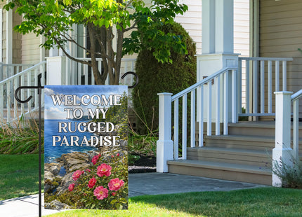 HOSALA (12x18in) Welcome to My Rugged Paradise Garden Flag Double-Sided, Maine Coast Yard Flag, Backyard House Lawn Porch Patio Outdoor Decoration, Maine State Gift For Family Friends