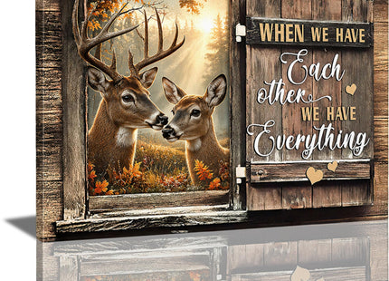 Farmhouse Deer Couple Decor Wall Art, Rustic Country Pictures 12"x16"