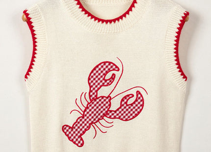 Womens Lobster Sleeveless Sweater Vest Crawfish Knit Shirts Tops Beige S