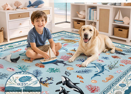 Arenarug Coastal Runner Rug 2x6 Washable Kitchen Runner Rug, Coastal Blue