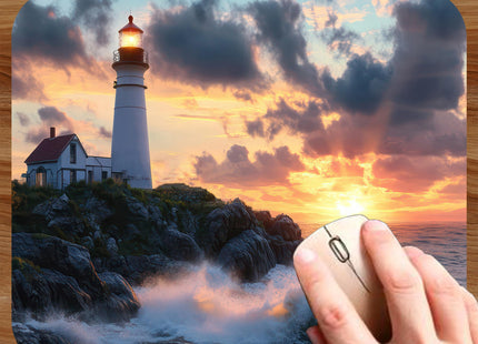 Coastal Shoreline Waves Sandy Beach Theme Mouse Pad Mat Mousepad for Desk Computer Laptop PC Gaming Home or Office Gift (Lighthouse Sunset MP33)