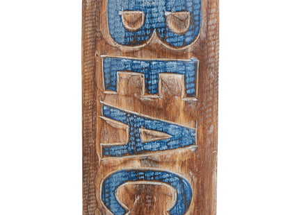 Deco 79 Wood Paddle Home Wall Decor Beach House Sign Wall Sculpture with Blue Accents and Rope Detail, Wall Art 6" x 2" x 47", Brown