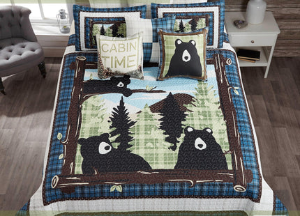 Virah Bella 3 Piece King Lodge Quilt Bedding Set - Rustic Country Reversible Comforter Set with Decorative Pillow Shams - Unexpected Visitors